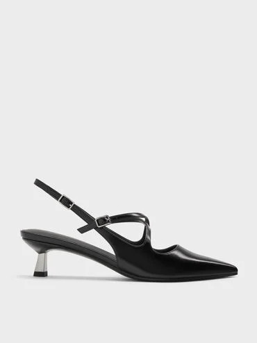 Pauline Pointed-Toe Crossover Slingback Kitten Heels
    
         - Black | Charles & Keith CA