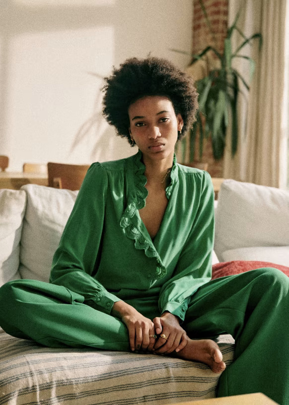 Chloé Shirt - Emerald - Silk - Sézane | Sezane Paris