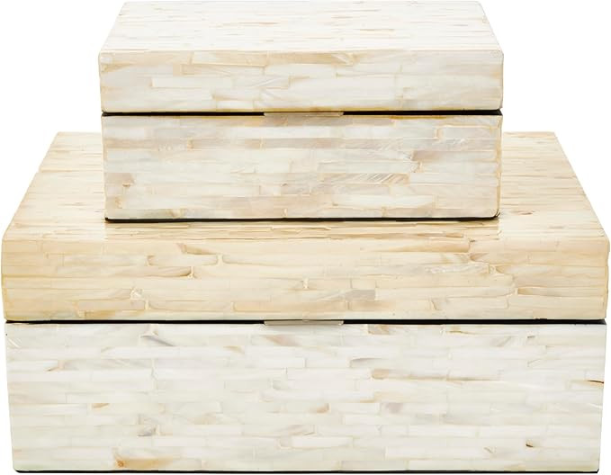 Deco 79 Mother of Pearl Handmade Box with Hinged Lid, Set of 2 12", 8"W, White | Amazon (US)