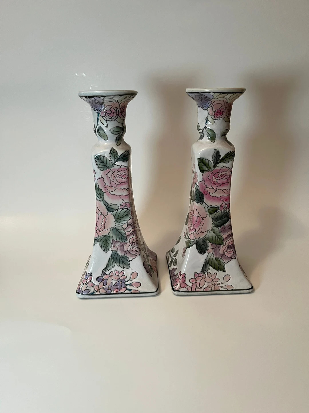 Vintage Porcelain Chinisoirie Floral Candlestick Holders Macau Candlesticks Set of 2 - Etsy | Etsy (US)