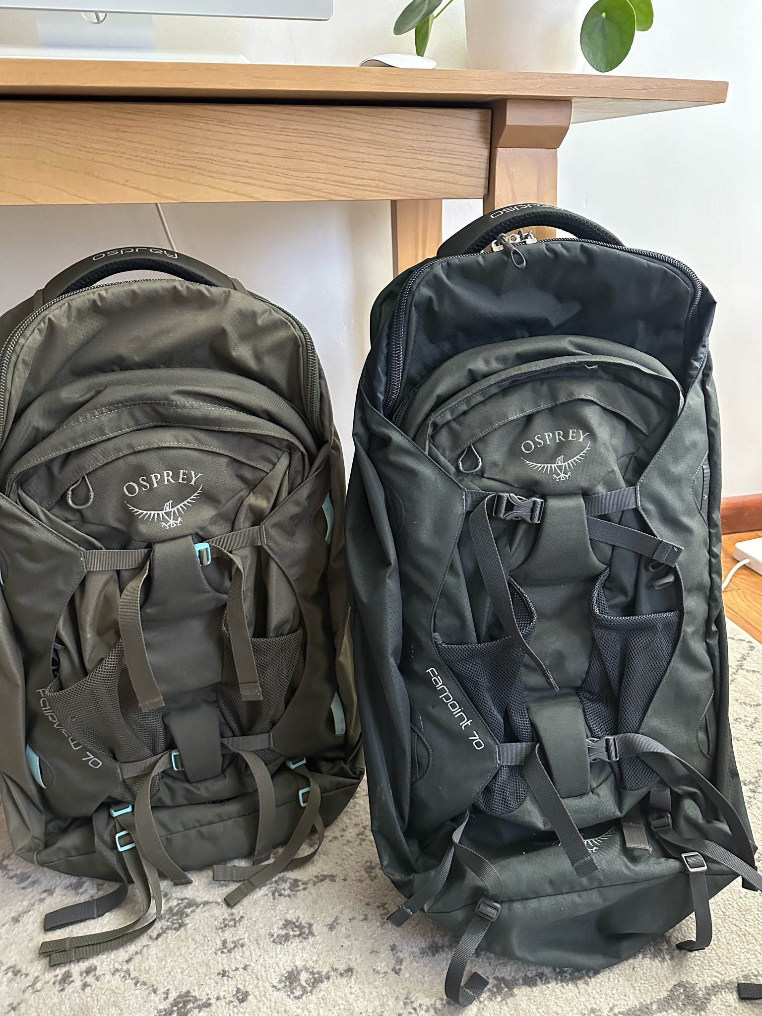 Our Osprey backpacks for our longer adventures around different countries. There are actually two bags in one here (4 bags total in the photo)! One we use as a carry on and the front small one is our personal item. We use these a lot when traveling in Europe, between buses, trains, and quick flights, it makes traveling a lot easier than lugging around rolling suitcases. They are also very comfortable with extra straps around your waist for support. 

#LTKtravel