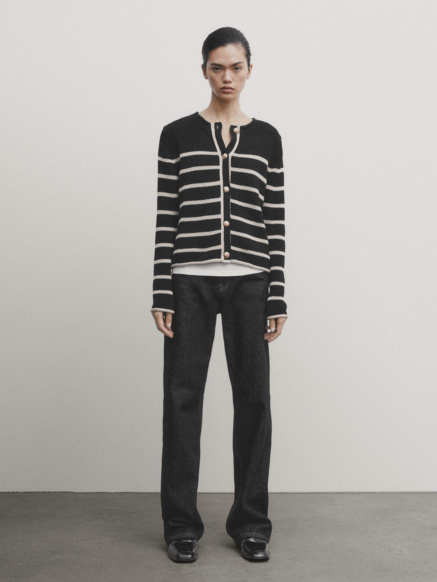 Striped knit cardigan with golden buttons | Massimo Dutti UK