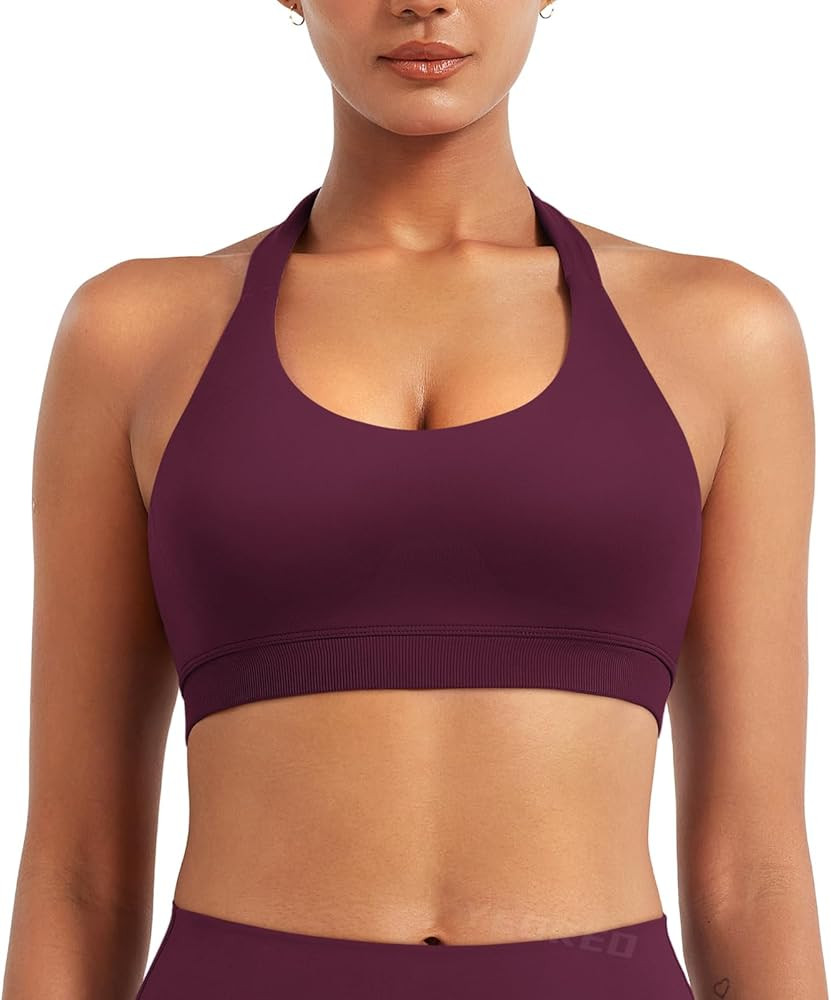 YEOREO SoftHue Women Halter Sports Bra Workout Seamless Padded Basic Bra Open Back Yoga Gym Crop ... | Amazon (US)