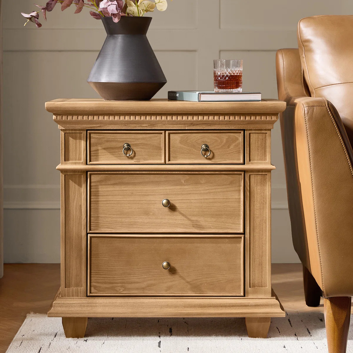 Auguste Transitional 26"W 3-Drawer Solid Wood End Table with Charging Station and Simple Assembly | Wayfair North America