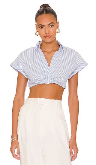 Bryn Crop Top in Blue & White | Revolve Clothing (Global)