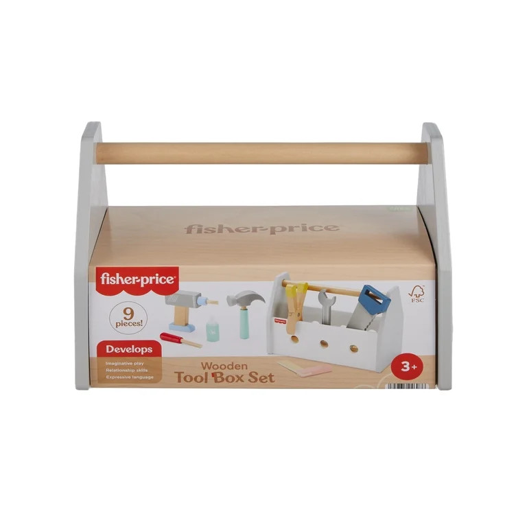 Fisher-Price Wooden Tool Box with Toy Drill, 9 Wood Pieces for Preschool Pretend Play, Ages 3+ Ye... | Walmart (US)