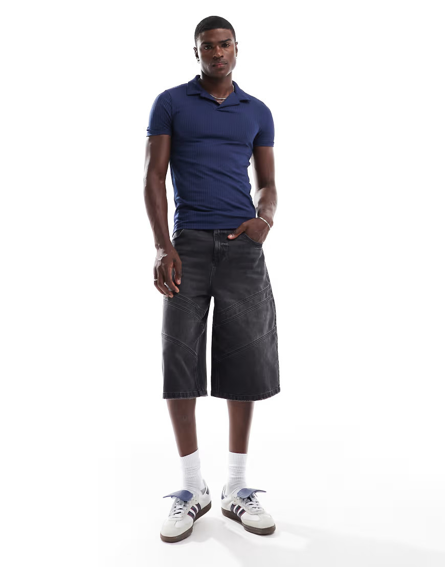 ASOS DESIGN muscle polo in navy textured rib | ASOS (Global)