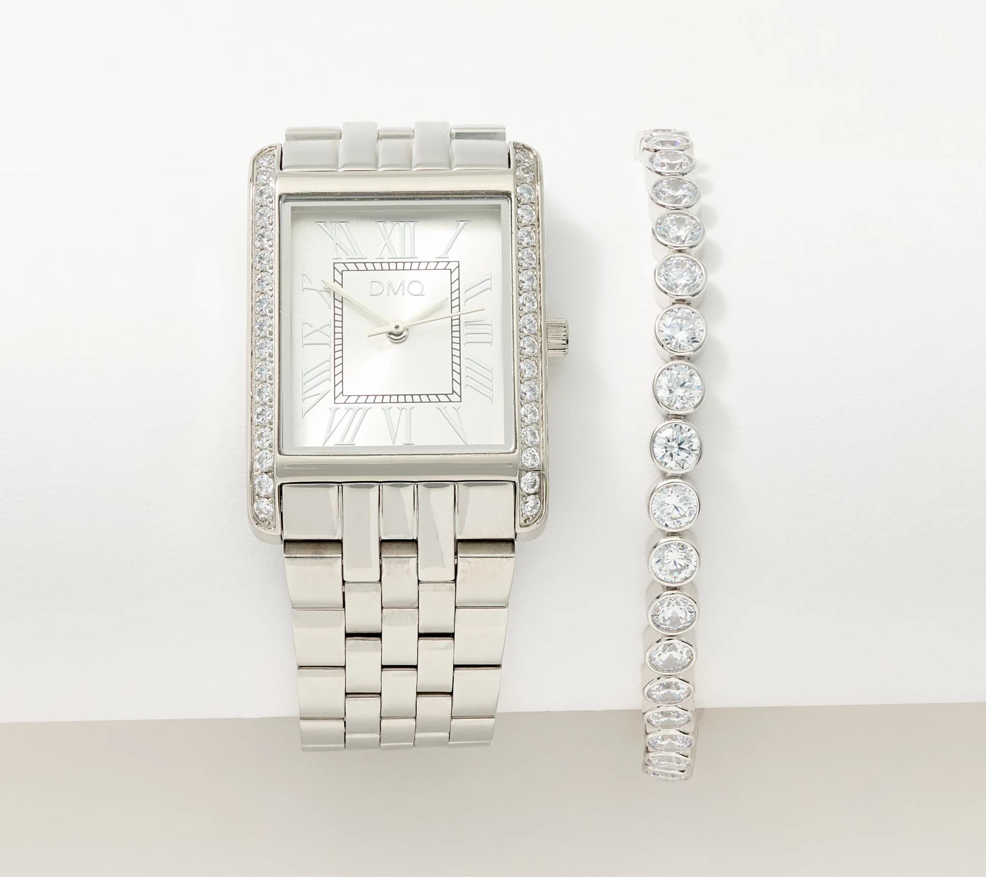 Diamonique Watch & 4mm Round-Cut Tennis Bracelet Set with Box - QVC.com | QVC