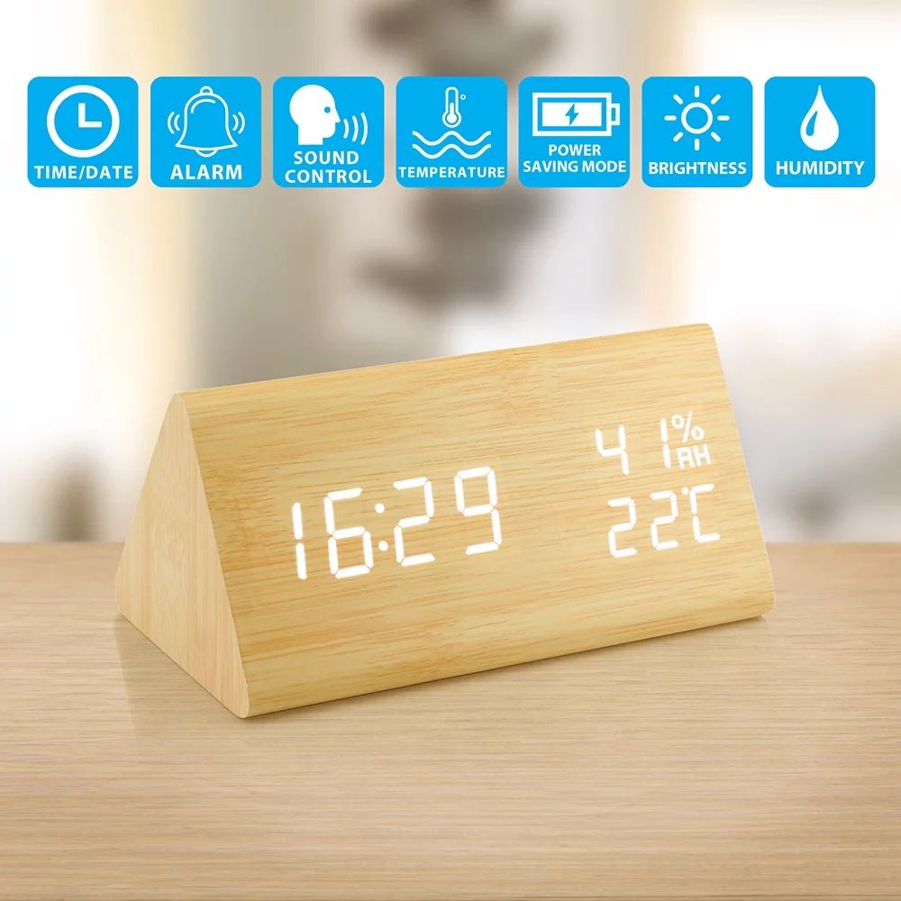 Wooden Alarm Clock, Wood LED Desk Clock, UPGRADED With Time Temperature, Adjustable Brightness, 3... | Walmart (US)