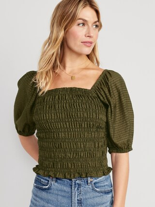 Fitted Puff-Sleeve Smocked Top for Women | Old Navy (US)