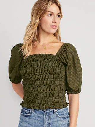 Fitted Puff-Sleeve Smocked Top for Women | Old Navy (US)