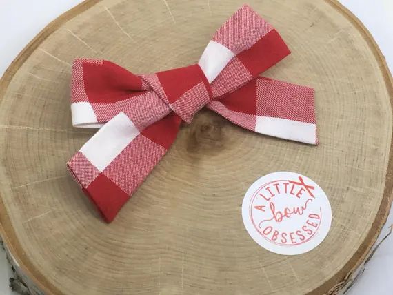 Large Red Gingham Plaid Fabric Schoolgirl Hair Bow, Girls Hair Bows | Etsy (US)