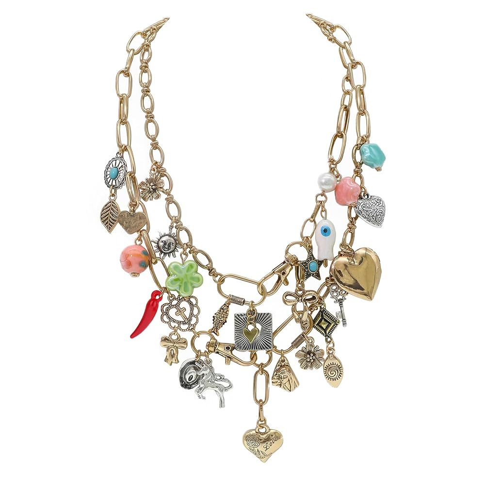 vintage layer charm necklace | Amazon (US)