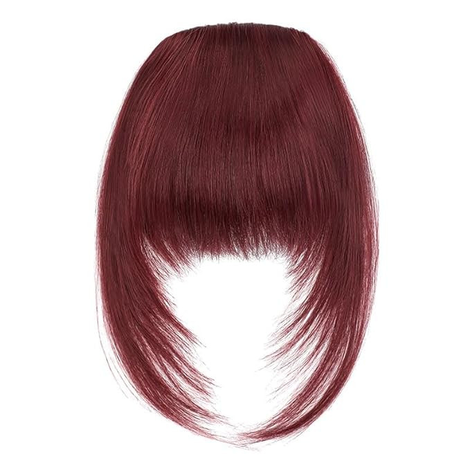 French Clip on Bangs, Burgundy Long Wispy Bangs Hair Clip with Temple Full Fringe Curtain Bangs H... | Amazon (US)