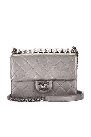 Chanel Lambskin Chic Pearls Flap Bag in Metallic Silver | FWRD 