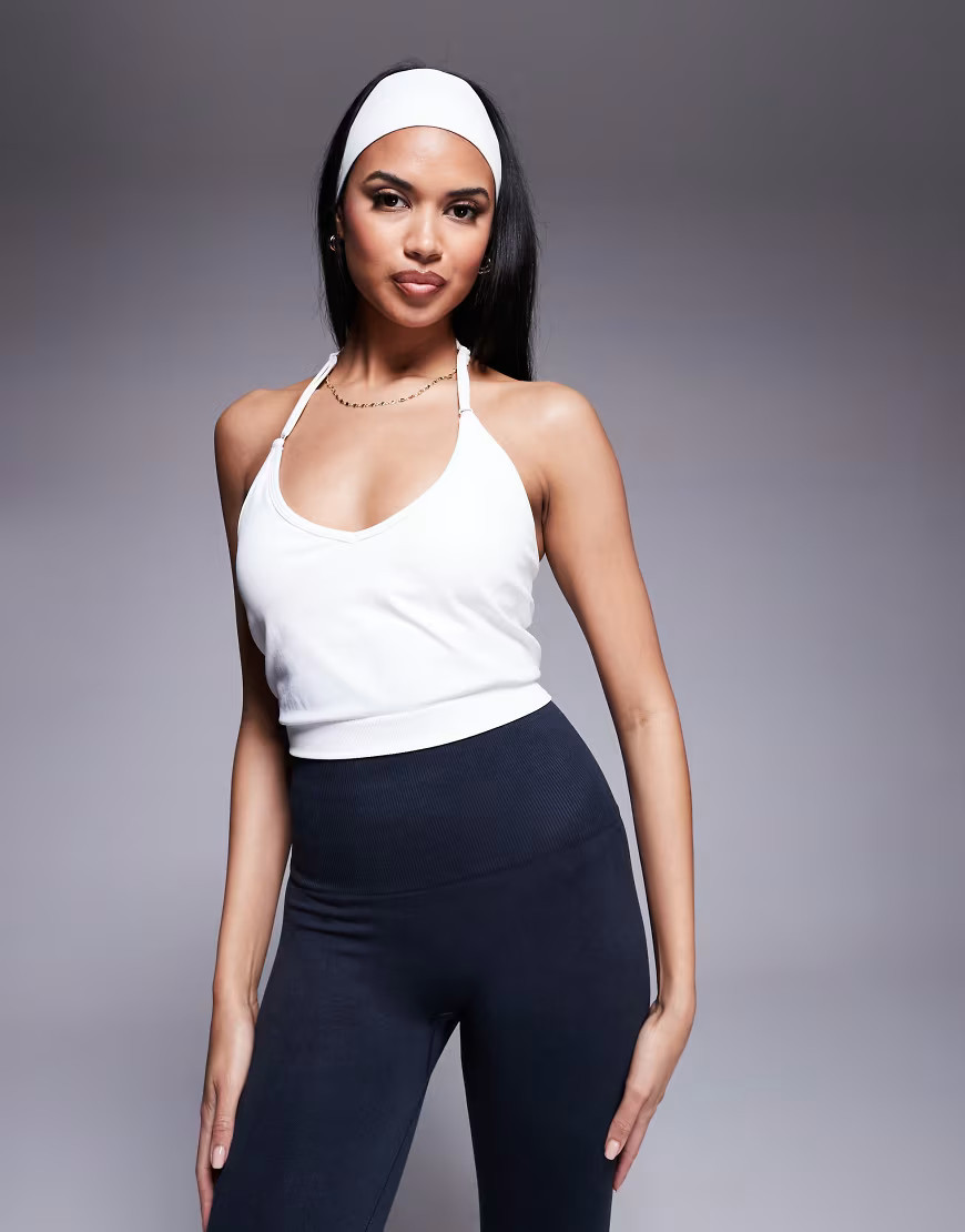 4505 seamless halter neck vest with inner bra and adjustable strap in parchment-White | ASOS (Global)