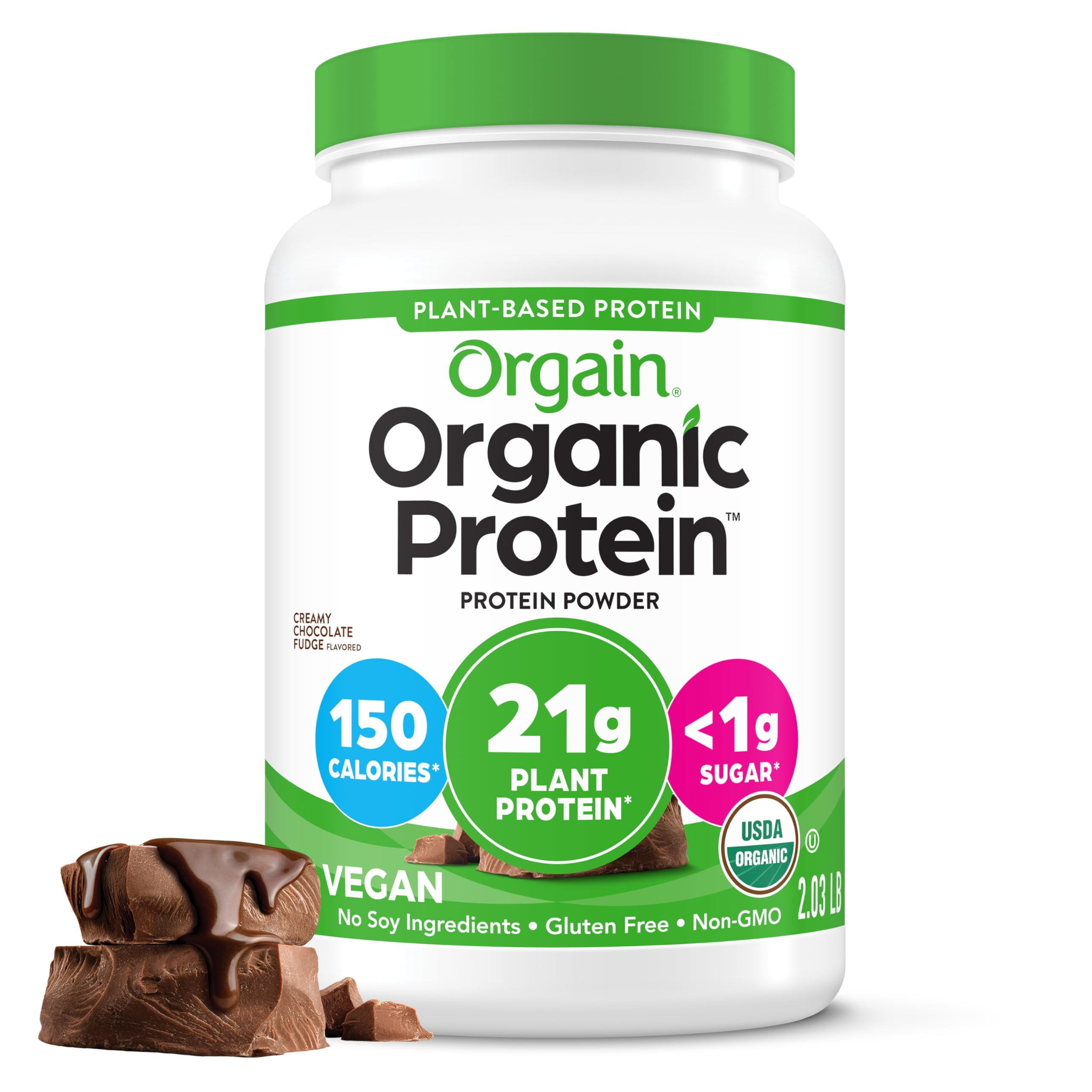 Orgain Organic Vegan Protein Powder, Creamy Chocolate Fudge - 21g Plant Protein, 6g Prebiotic Fib... | Amazon (US)
