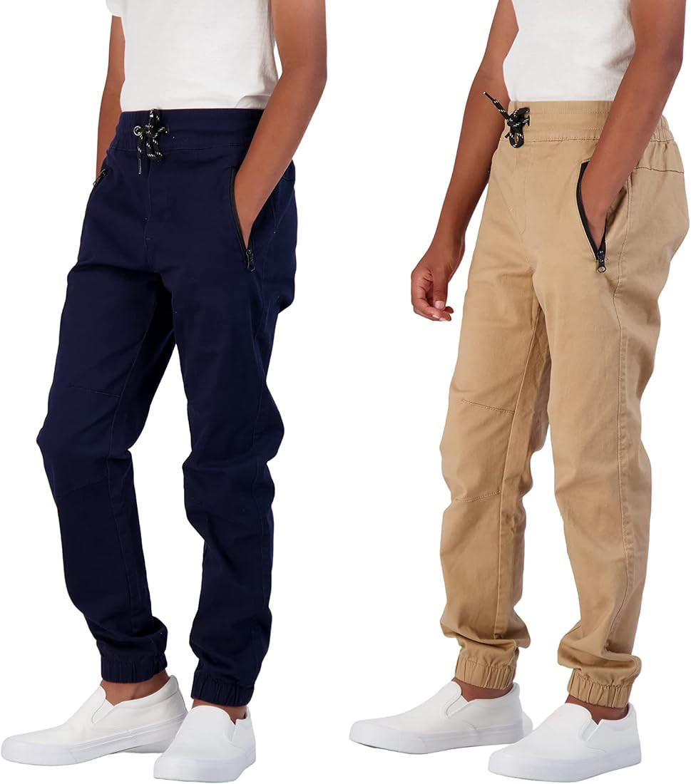 TONY HAWK Boys 2-Pack Twill Jogger Pants with Zipper Pockets Pull on Pants for Kids | Amazon (US)