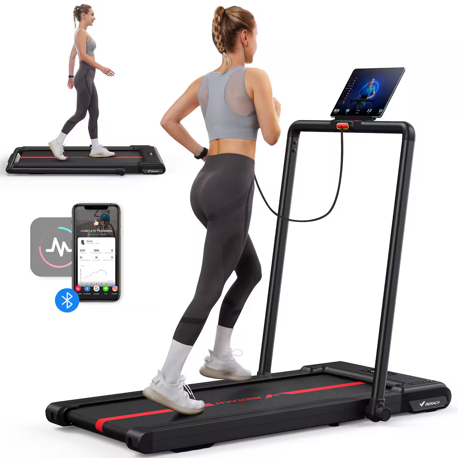 MERACH - T05 2.5HP Smart 2 in 1 Folding Under Desk Treadmill Walking Pad for Home - Black | Best Buy U.S.