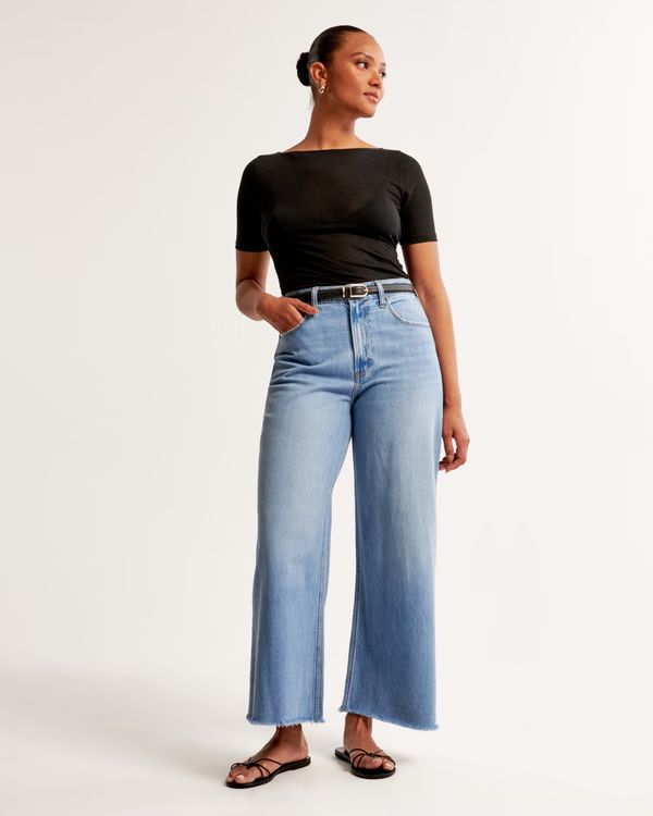 Women's High Rise Cropped Wide Leg Jean | Women's Bottoms | Abercrombie.com | Abercrombie & Fitch (US)