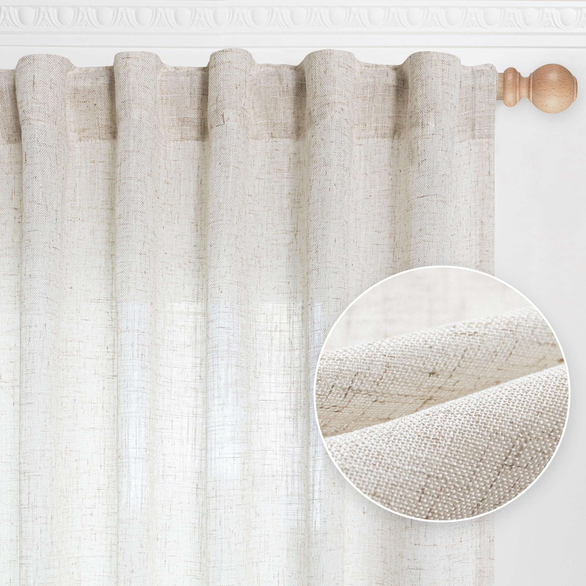 MYSKY HOME Linen Curtains for Sliding Door, Farmhouse Semi Sheer Ceiling Curtains Living Room Lig... | Amazon (US)