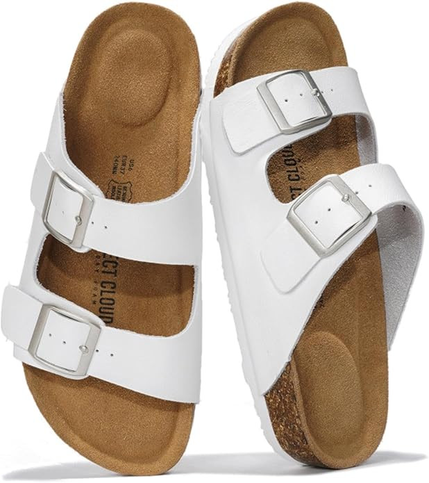 Project Cloud 100% Genuine Leather Flat Sandals For Women 2026 Cork Footbed Womens Sandals with M... | Amazon (US)
