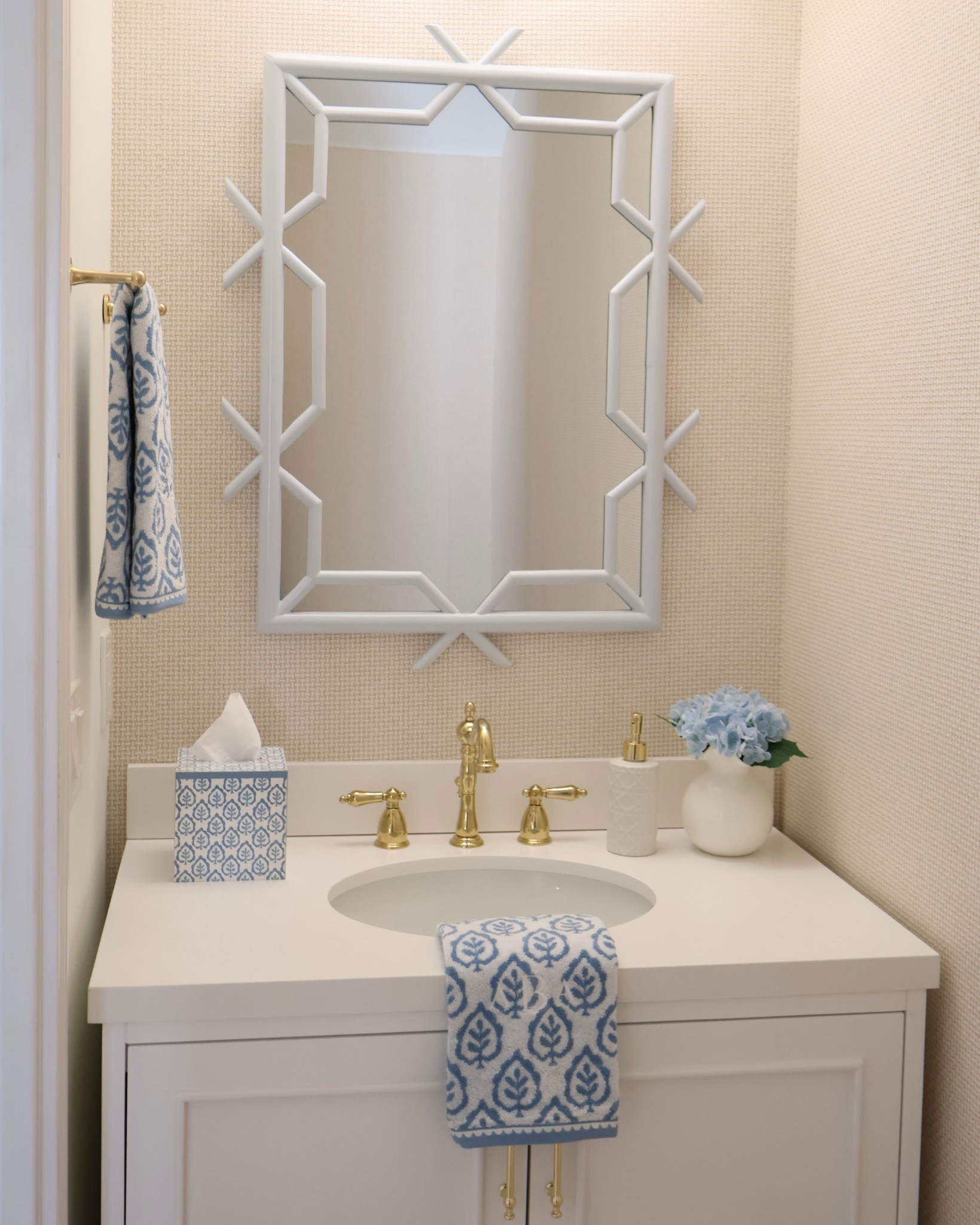 Elevating my bathroom with the new Mark & Graham x Sanderson collection and I’m obsessed with how these classic blue and white accents instantly compliment the space 🤍💙

If you love coastal bathroom decor, blue and white home decor, preppy bathroom accessories, and classic traditional style, this collection is such a beautiful way to add a polished designer look. I styled the Sanderson patterned hand towels and matching tissue box cover with brass fixtures, soft blue hydrangeas, and a clean white vanity for that timeless grand millennial / Nancy Meyers inspired bathroom aesthetic.

These pieces are perfect if you’re looking for elevated everyday bathroom accessories, guest bathroom decor ideas, classic coastal decor, traditional blue and white patterns, and luxury bathroom styling. The patterns feel timeless and high-end but still fresh for spring and summer decorating.

Shop the Mark & Graham Sanderson collection bathroom accessories, including blue patterned towels , decorative tissue box cover, lacquered waste bin, and classic bathroom accents to recreate this light, airy, coastal-inspired powder room look 🫧 

#LTKHome #LTKmorningroutine #LTKSaleAlert