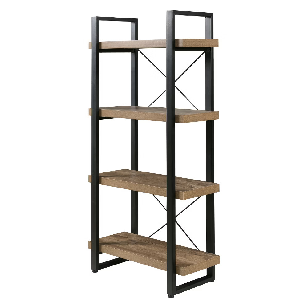 55"" Bourbon Foundry 4 Tier Bookshelf Wood and Black Steel Oak - OneSpace | Target