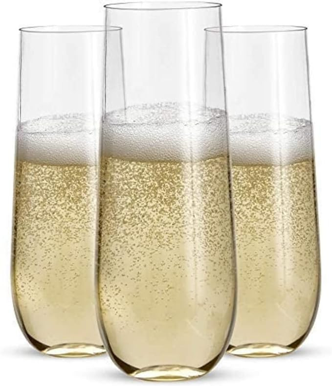 24pk Stemless Plastic Champagne Flutes - 9 Oz | Clear Plastic Wine Glasses | Shatterproof Mimosa ... | Amazon (US)
