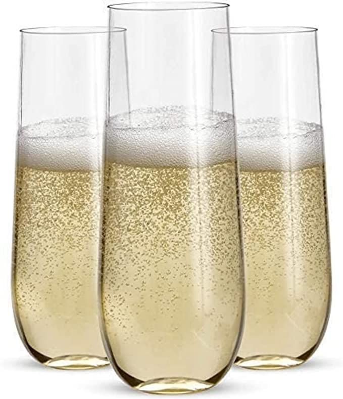 24pk Stemless Plastic Champagne Flutes - 9 Oz | Clear Plastic Wine Glasses | Shatterproof Mimosa ... | Amazon (US)
