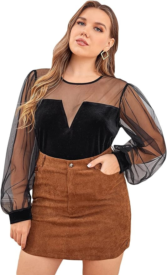 SOLY HUX Women's Sheer Mesh Long Sleeve Slim Fit Top Blouse | Amazon (US)
