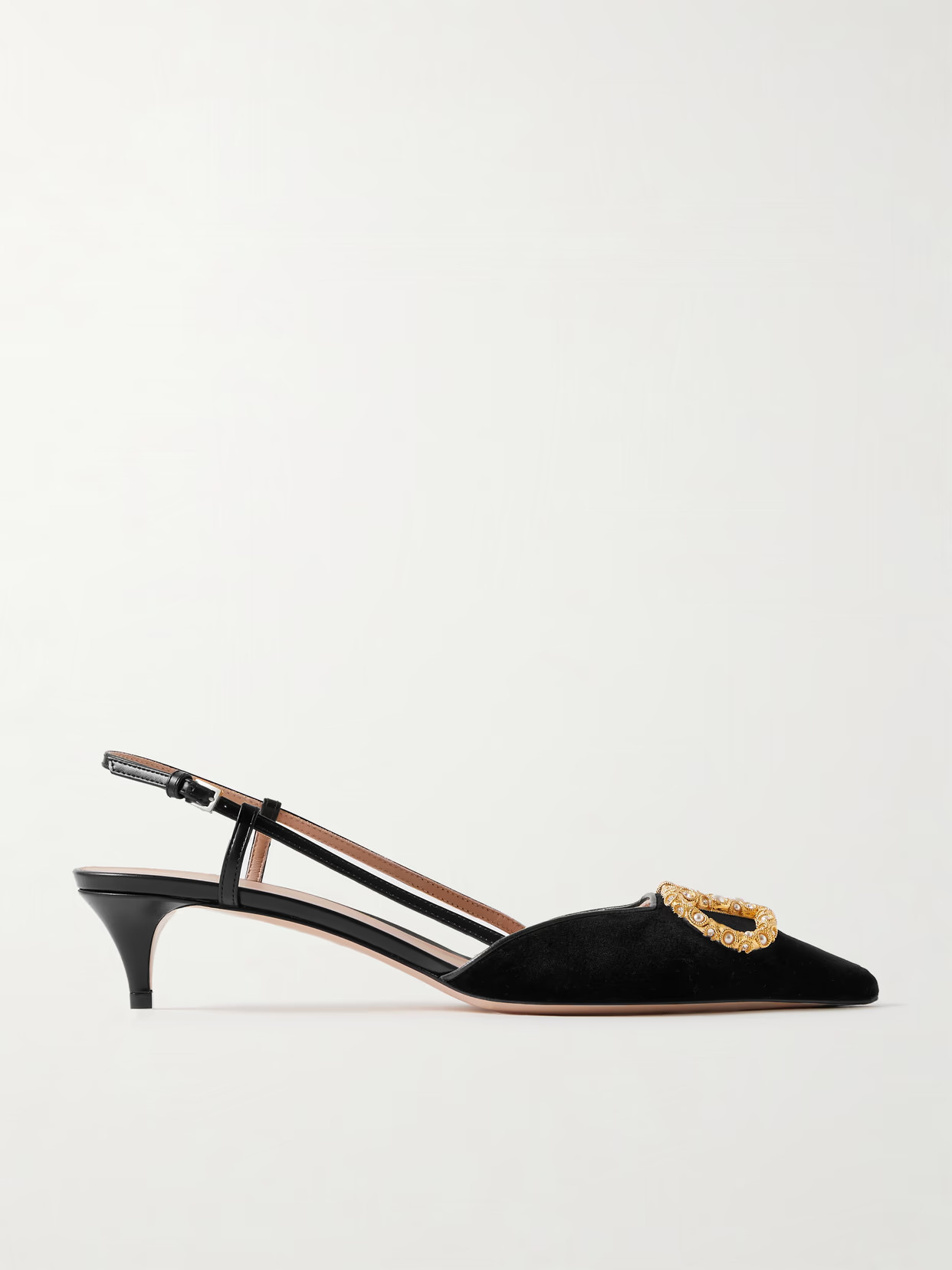 Valentino Garavani - Vlogo Embellished Velvet Slingback Pumps - Black | NET-A-PORTER (US)