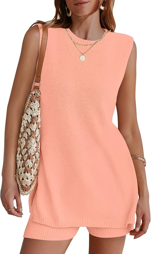 NENONA Women's Summer Sleeveless Sweater Lounge Sets Casual Loose Fit Tunic Tops and Shorts 2 Pie... | Amazon (US)