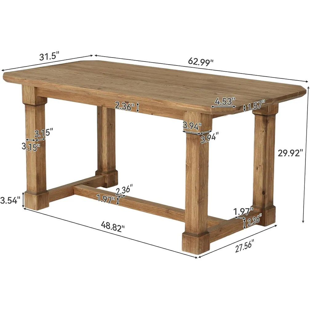 63" Solid Wood Dining Table, Rectangular Kitchen Table | Bed Bath & Beyond