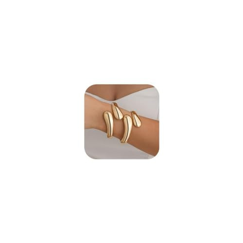 KunJoe 2PC Gold Bangle Bracelets for Women Chunky Gold Bracelet Chunky Gold Cuffs Bracelet Arm Cuff Upper Open Irregular Statement Bracelet Jewelry (Thick Gold Bangles) | Amazon (US)
