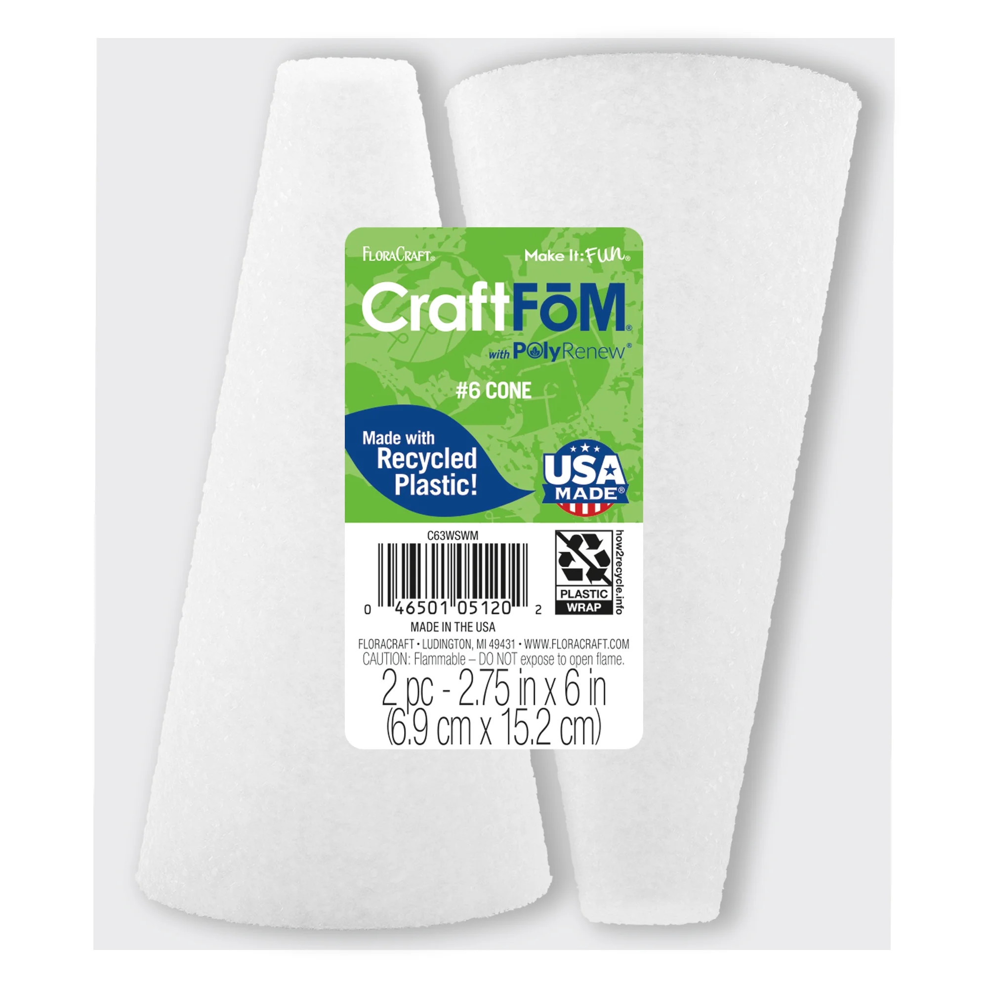 FloraCraft CraftFōM 2-piece Foam Cone 2.75-inch x 6-inch White - Walmart.com | Walmart (US)