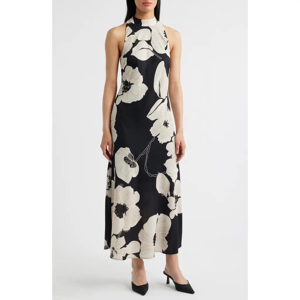 Sam Edelman Floral Print Sleeveless Dress in Black/Ecru at Nordstrom Rack, Size 0 | Nordstrom Rack