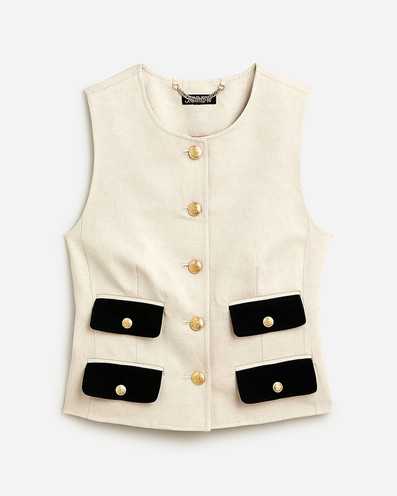 Click for more info about Contrast vest in textured linen blend