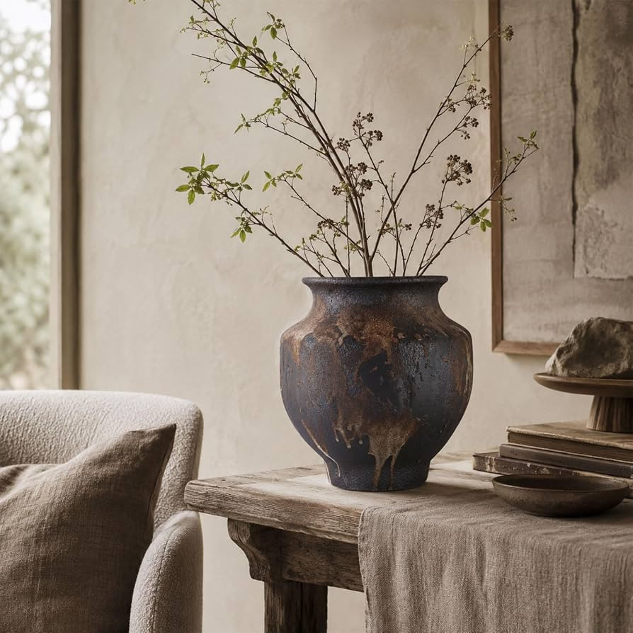 Wabi Sabi Rusty Vintage Vase, 9.8" Tall Wabi Sabi Decor Rustic Farmhouse Pottery Vase for Centerp... | Amazon (US)