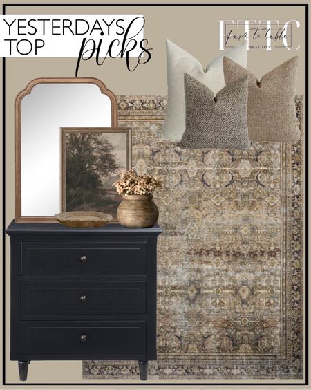 Yesterday’s Top Picks. Follow @farmtotablecreations on Instagram for more inspiration.

aged pot rustic vessel farmhouse vintage pot old vase olive jar tan brown boho decor natural antiqued. Loloi Layla Collection, LAY-03, Olive/Charcoal, 2'-6" x 7'-6", 13" Thick, Runner Rug, Soft, Durable, Vintage Inspired. Serene Pillow Cover. Bellemave 3-Drawer Nightstand, Wood Bedside Table Cabinet with Solid Pine Wood Legs, Black. Vintage Rustic Landscape 30" x 42" French Country Wall Mirror - Threshold. Vintage Stone Bowl - Rustic Bowl - Accent Bowl - Primitive Bowl - Antique Marble Bowl. Entryway Decor. Hallway Decor. Framed Art. 

#LTKHome #LTKFindsUnder50 #LTKSaleAlert