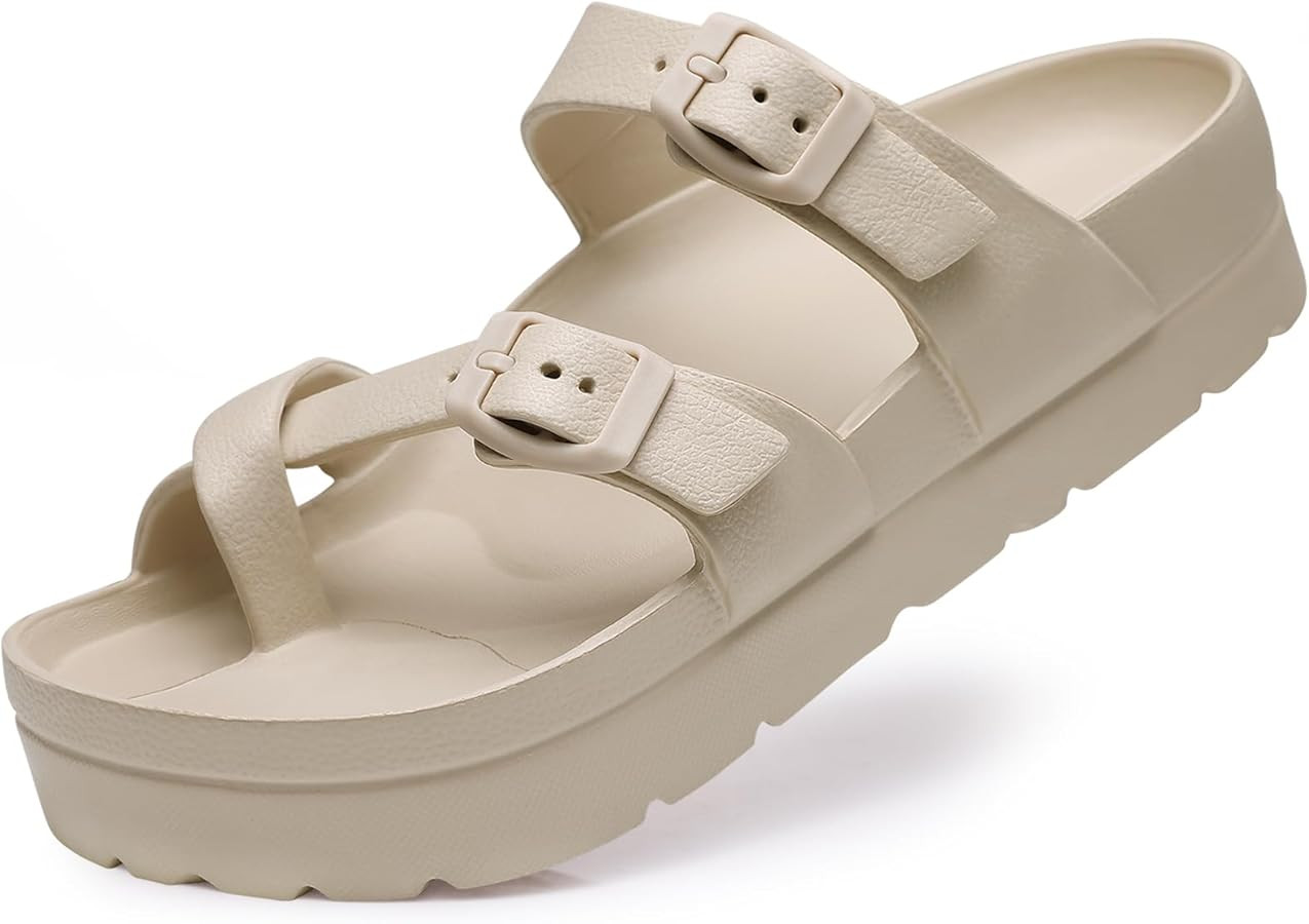 Women's Platform Sandals with Arch Support Comfortable Foam Slides Summer Beach Sandals with Adju... | Amazon (US)
