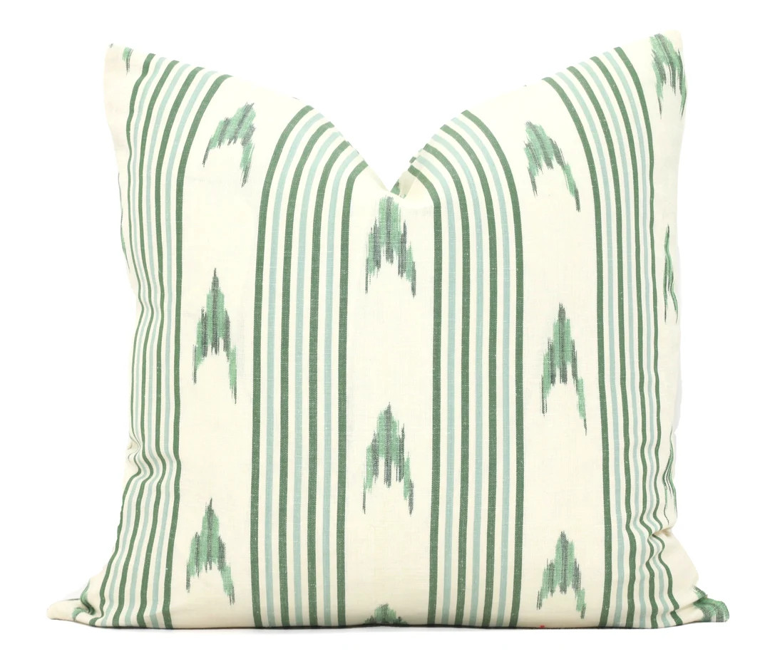 Schumacher Santa Barbara Ikat Pillow Cover: Green & Cream Accent Throw - Etsy | Etsy (US)
