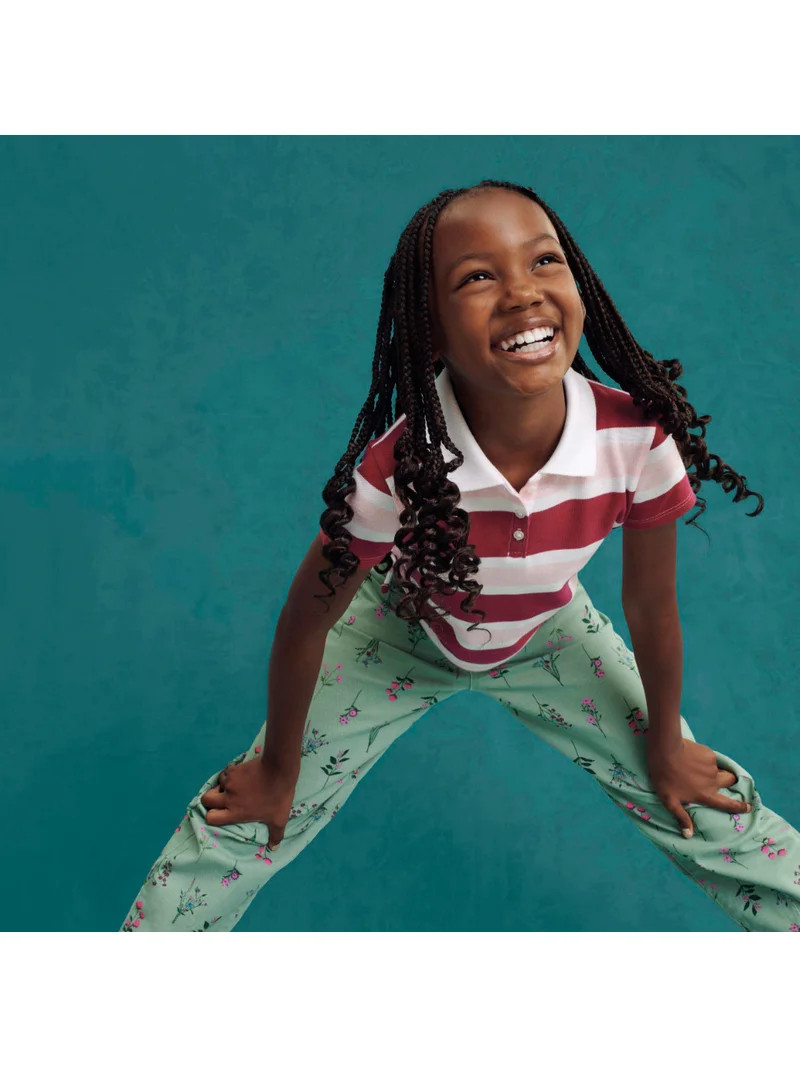 Wonder Nation Girls Side Ruched Polo Shirt with Short Sleeves, Sizes 4-18 | Walmart (US)