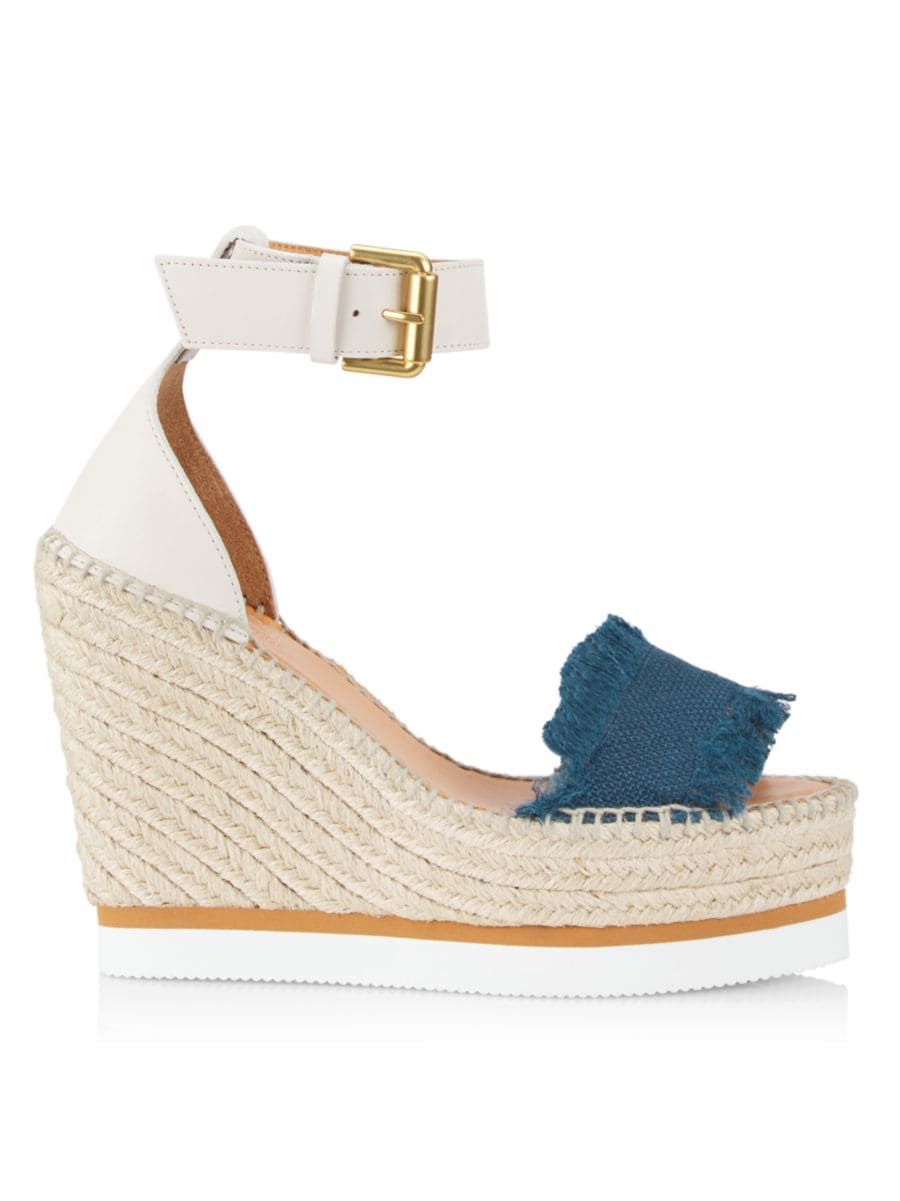 Glyn Leather & Frayed Canvas Espadrille Wedges | Saks Fifth Avenue