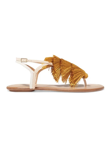 Aquazzura - Johanna Ortiz Tangier Tasseled Two-tone Suede Sandals - Mustard | NET-A-PORTER (US)