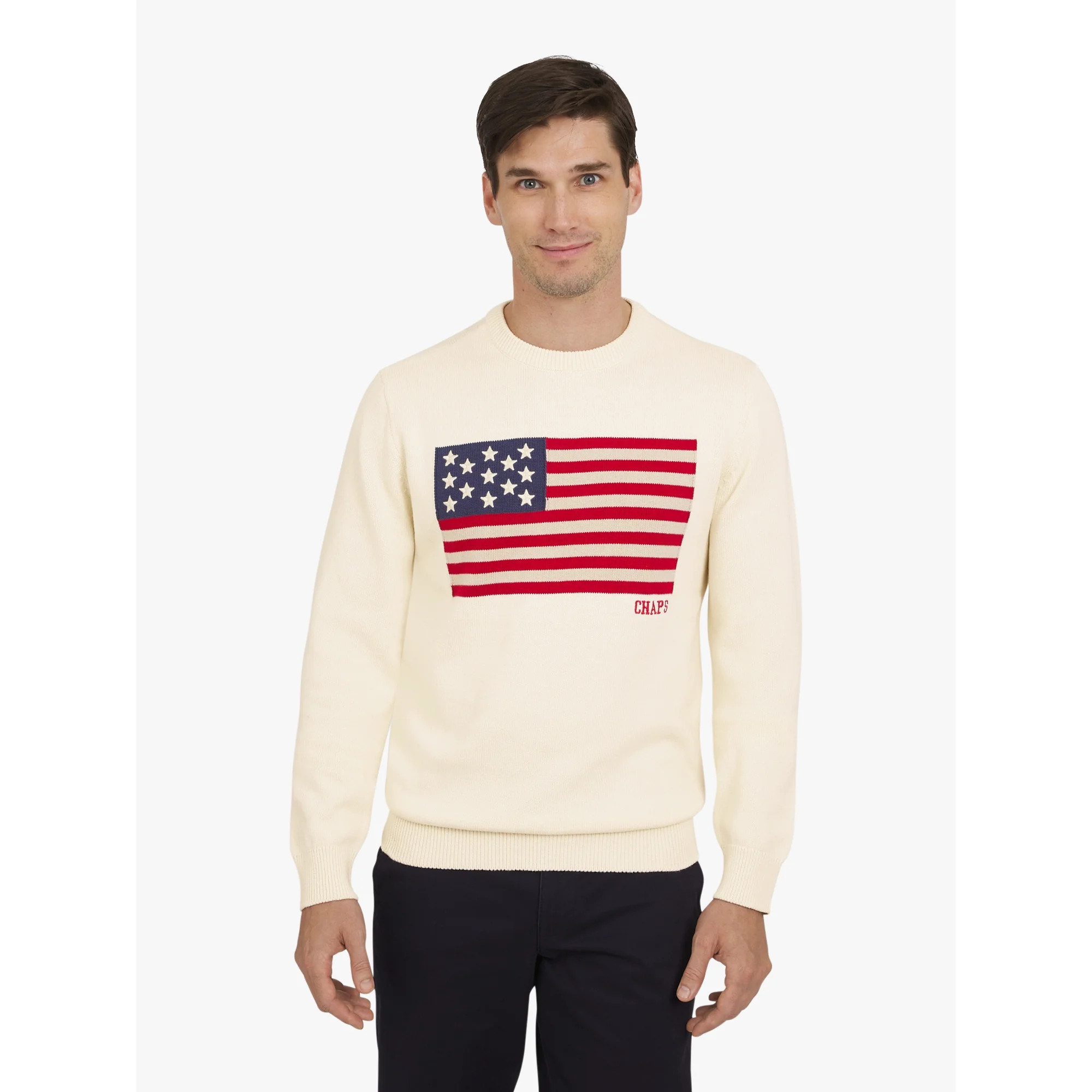 Chaps Men's & Big Men's Long Sleeve Flag Crewneck Sweater, Sizes S-3XL | Walmart (US)