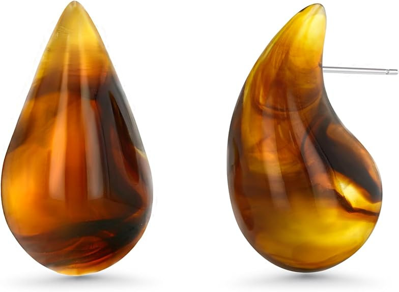 Brown Teardrop Water Drop Oval Chunky Colored Resin Tigers Eye Gemstone Statement Earrings for Wo... | Amazon (US)