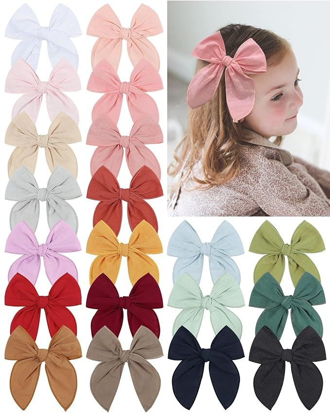 doboi 20PCS Fable Bows 4.5 Inch Hair Bows Clips Baby Girls Hair Clips Cotton Linen Bows for Girls... | Amazon (US)