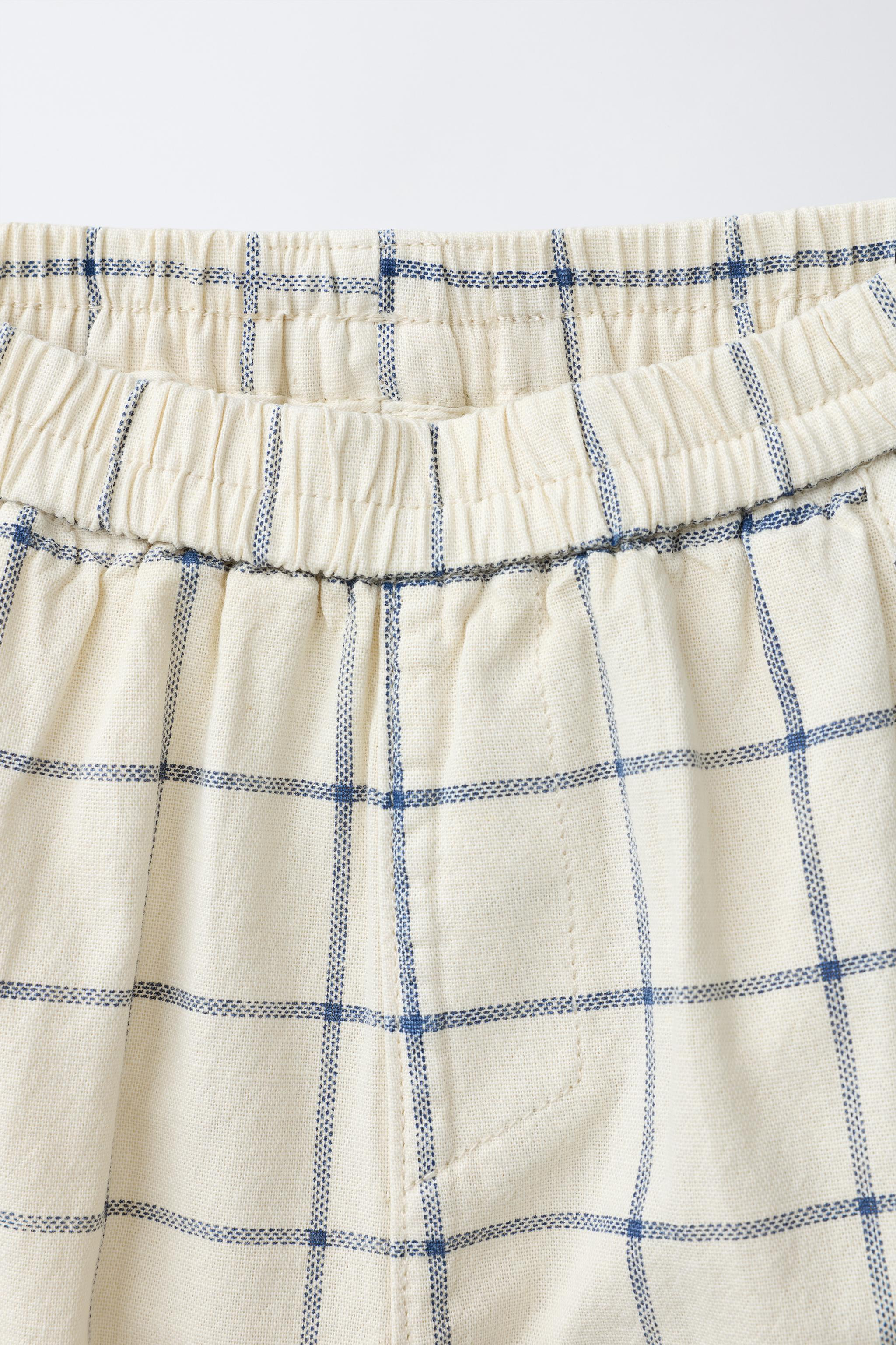 COTTON LINEN BLEND PLAID BAGGY PANTS | Zara US