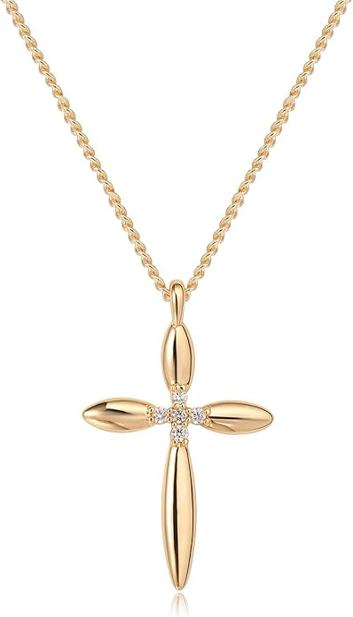 Valloey Rover Cross Necklace for Women,Dainty 14K Real Gold Plated Diamond Cubic Zirconia Cross C... | Amazon (US)